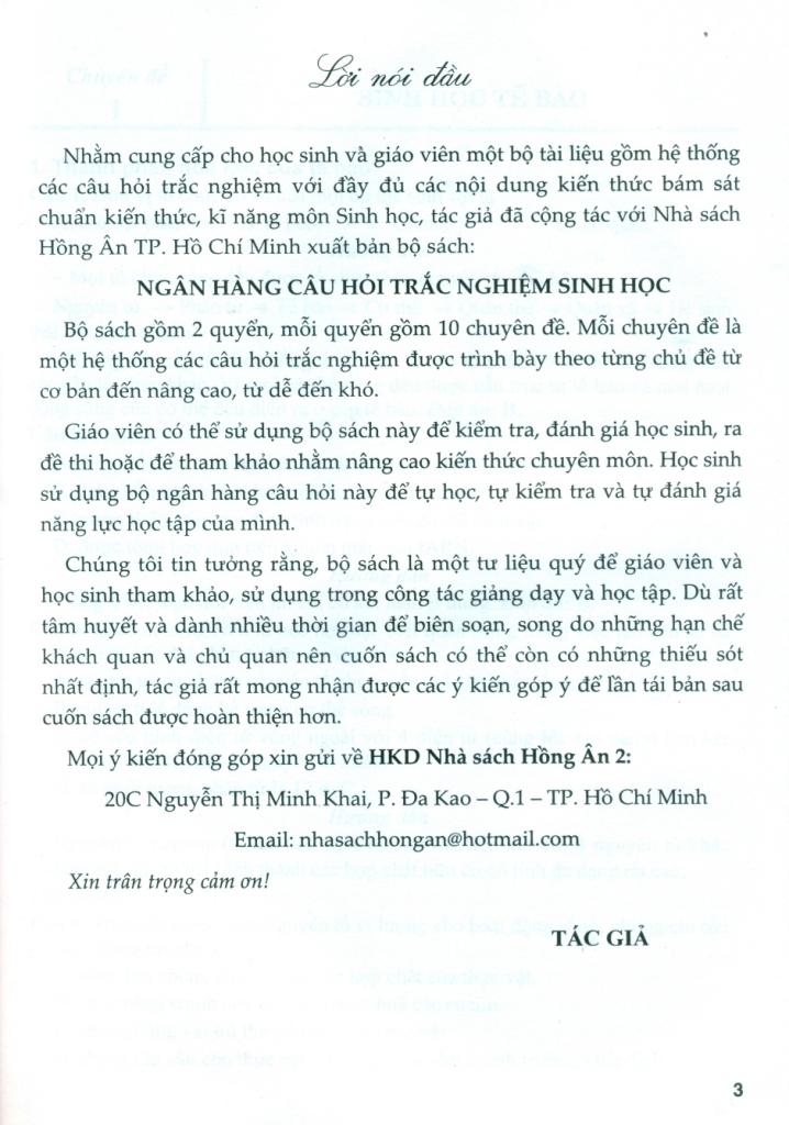 NGÂN HÀNG CÂU HỎI TRẮC NGHIỆM SINH HỌC - QUYỂN THƯỢNG (Dùng chung cho các bộ SGK hiện hành)